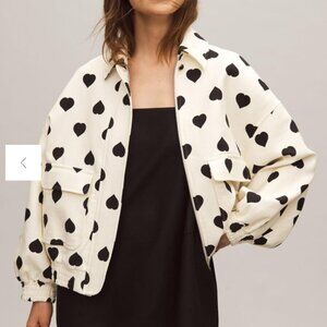 Tara Jarmon Heart-Print Linen Bomber Jacket KNOCK OFF